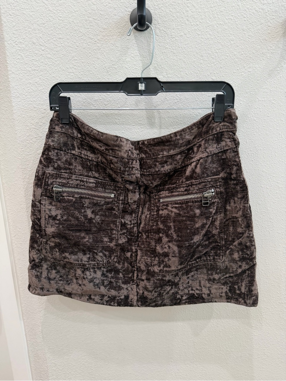 Brown Crushed Velvet Free People Mini Skirt with Front Zip Pockets